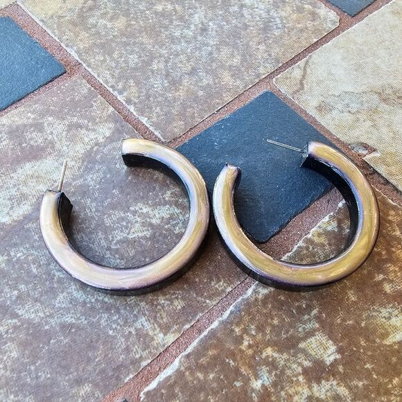 Vintage Glass Post Back Hoop Earrings - Picture 1 of 2